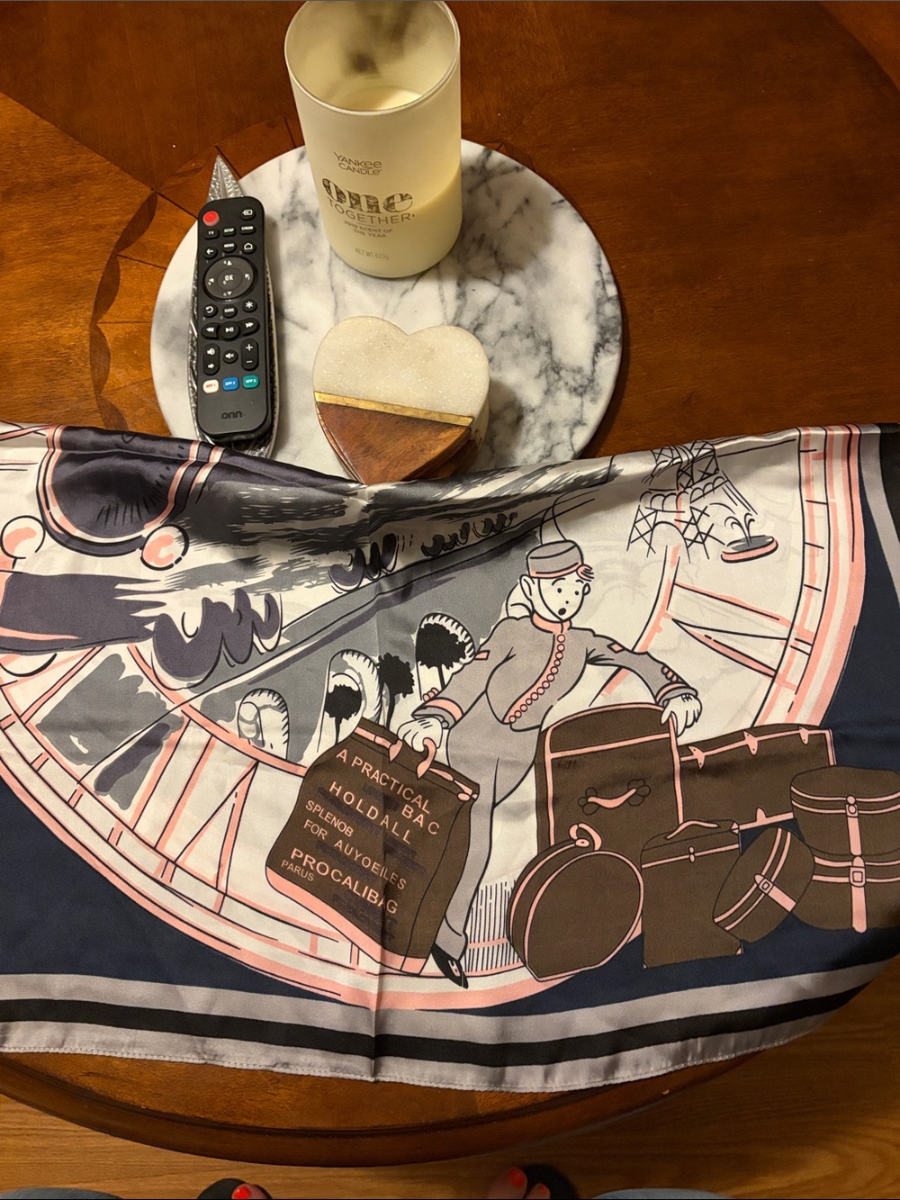 Silk head Scarf-Print in Navy, Pink and Gray